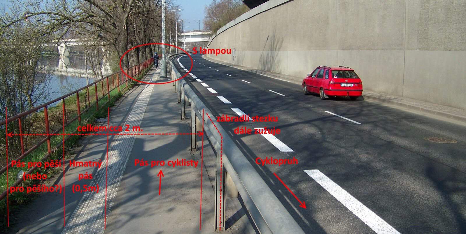 Partial improvements are planned for the path along Povltavská Street. After the completion of the city ring road, a truly high-quality route for the A2 cycle path will be created in that area. Zdroj: Městem na kole
