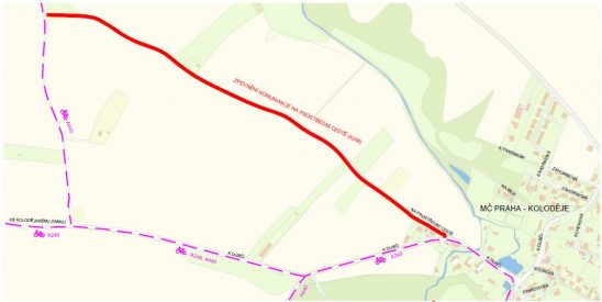 vyznačený úsek plánovaného zpevněnítrasy A248