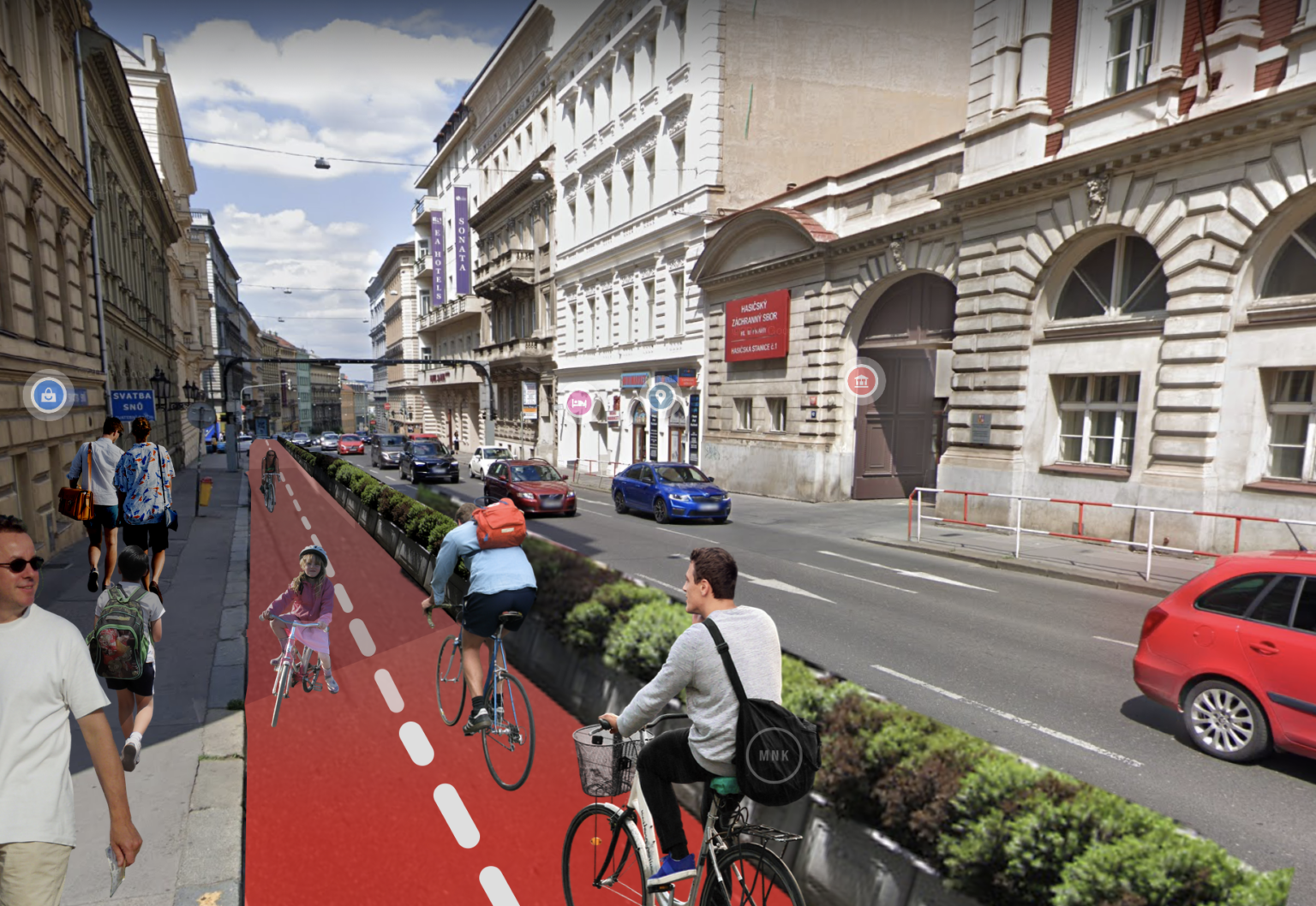 Vizualizace cyklostezky na magistrále z aprílového článku Městem na kole Zdroj: MŠ
