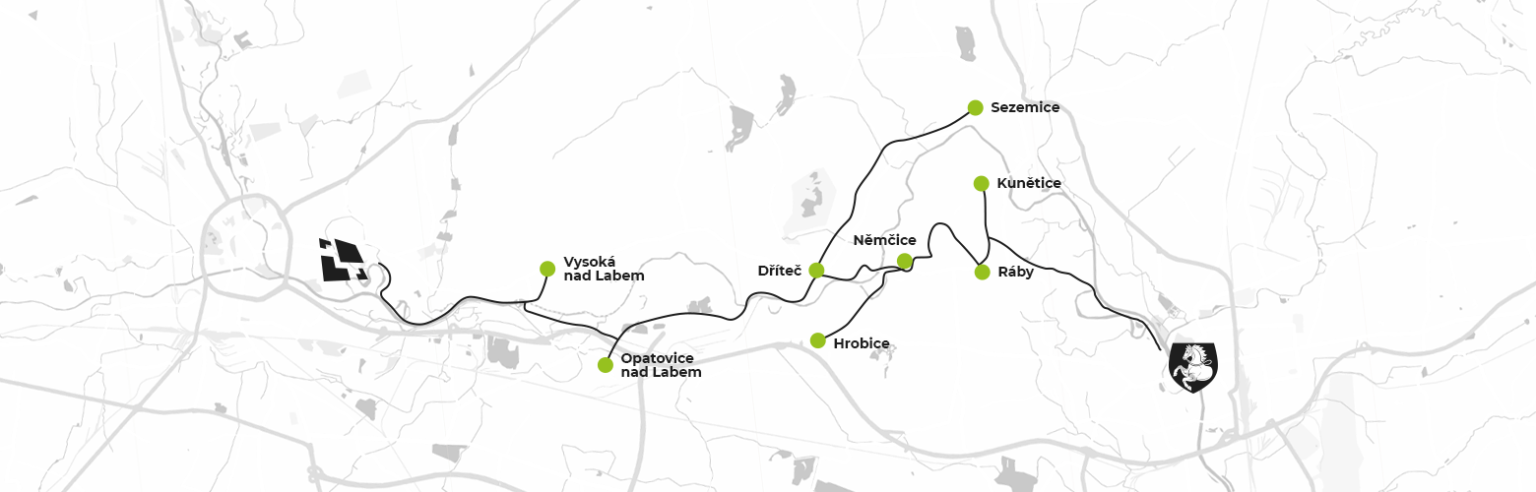 Mapa systému plánovaných cyklostezek mezi Pardubicemi a Hradcem Králové Zdroj: Hradubická labská cyklostezka