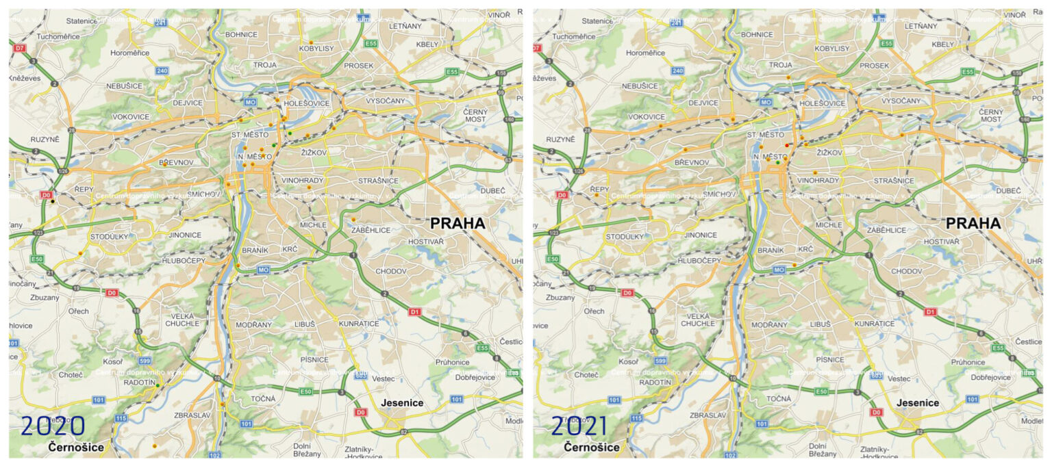 Nehody v Praze zaviněné cyklisty pod vlivem omamných látek - srovnání dvou pandemických let