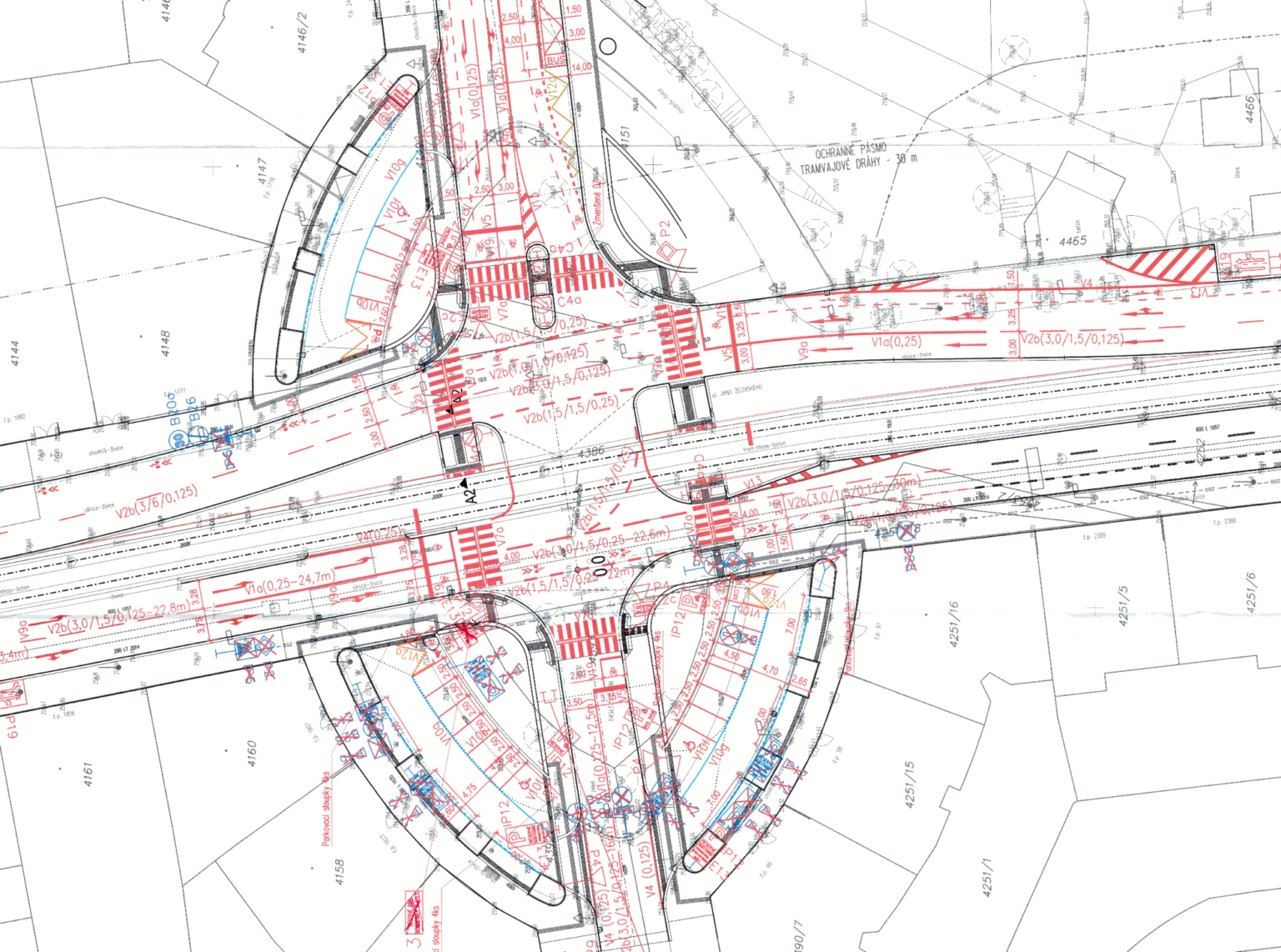Dopravní uspořádání nové křižovatky – projektový výkres.