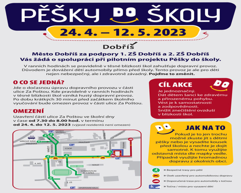 Letáček informující o akci Pěšky do školy Zdroj: Město Dobříš