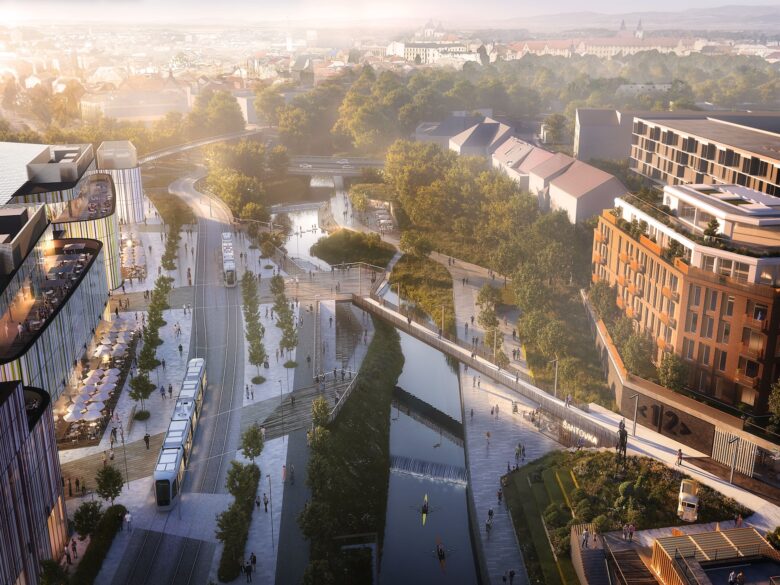 Along the Mlýnský stream in Olomouc, a promenade for pedestrians and cyclists will be created