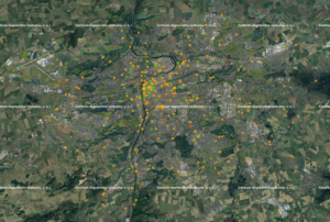 Veškeré nehody s účastí jízdního kola v satelitní mapě