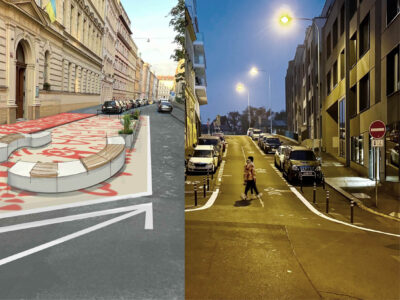 Praha 5 zavedla cykloobousměrku v Grafické. Úpravy doplní umění i mobiliář