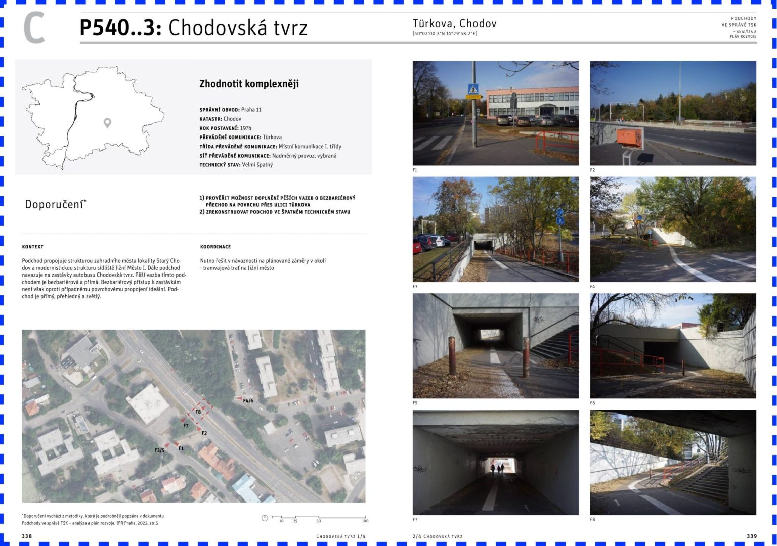 Původní stav podchodu a jeho vyhodnocení. Zdroj: IPR Praha